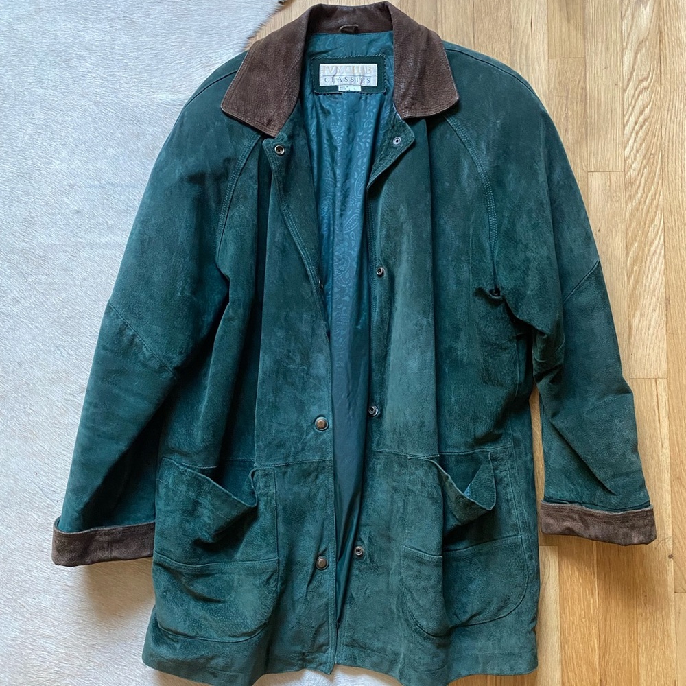 Men's Green Suede Jacket with Brown Accents